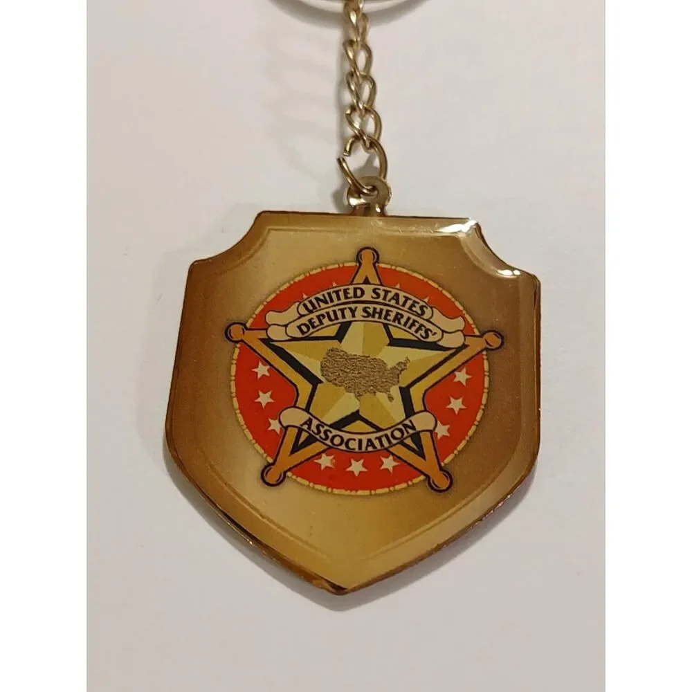Gold Tone Metal United States Deputy Sheriffs Association Shield Badge Keychain